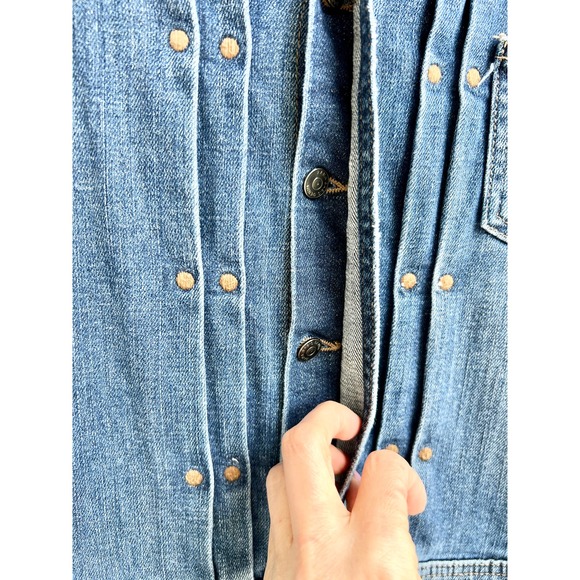 Zara Embroidered Pleated Tapered Leg Jumpsuit Denim Blue Women's Small - Picture 4 of 5